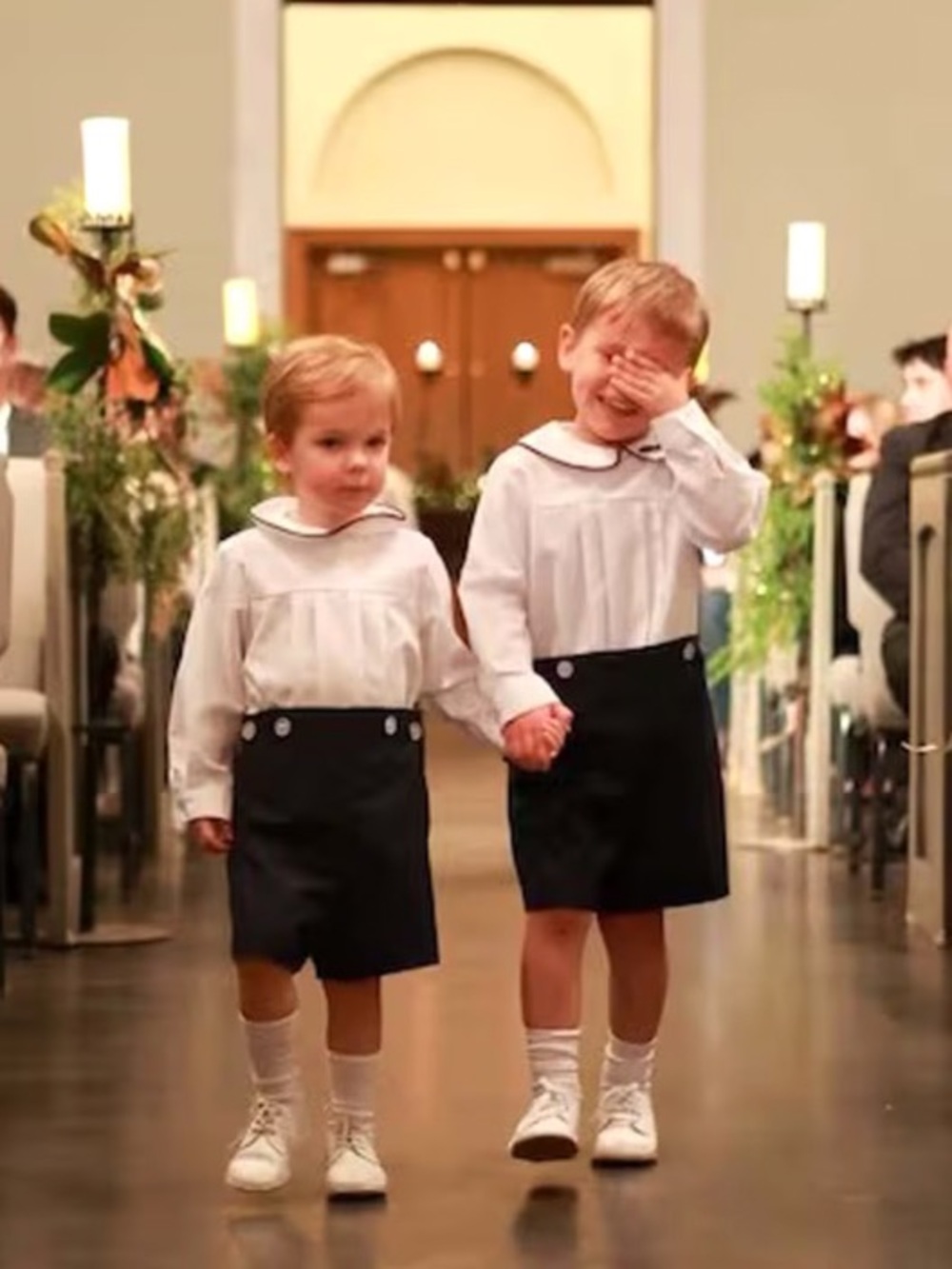 Boys Ring Bearer Outfit 4T - Peter Pan collar with Navy Sailor Shorts
